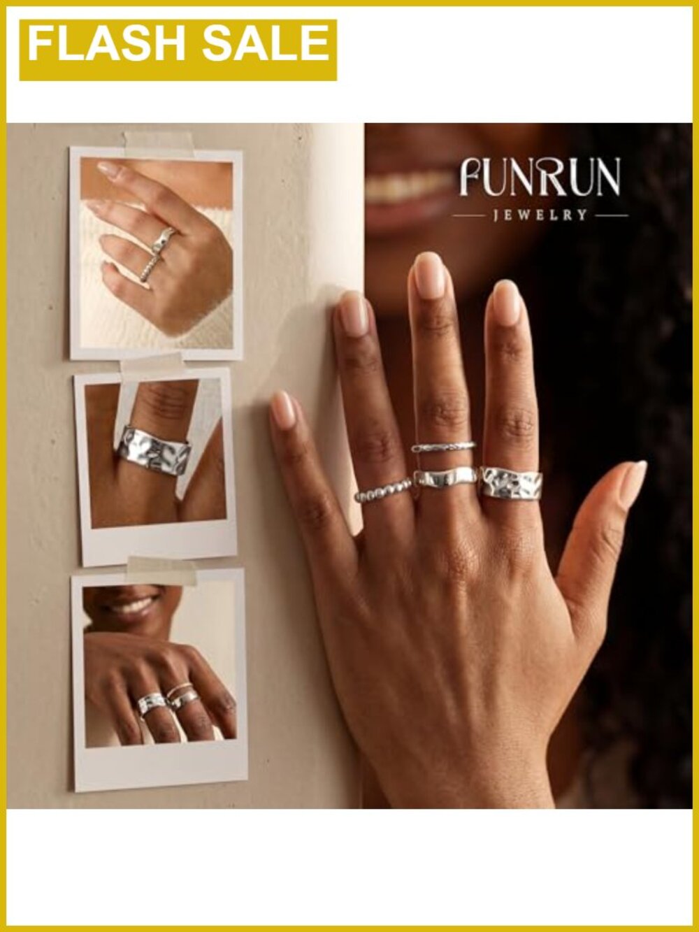Chunky Stackable Rings Set for Women Non Tarnish Silver Stacking Rings - Picture 3 of 6